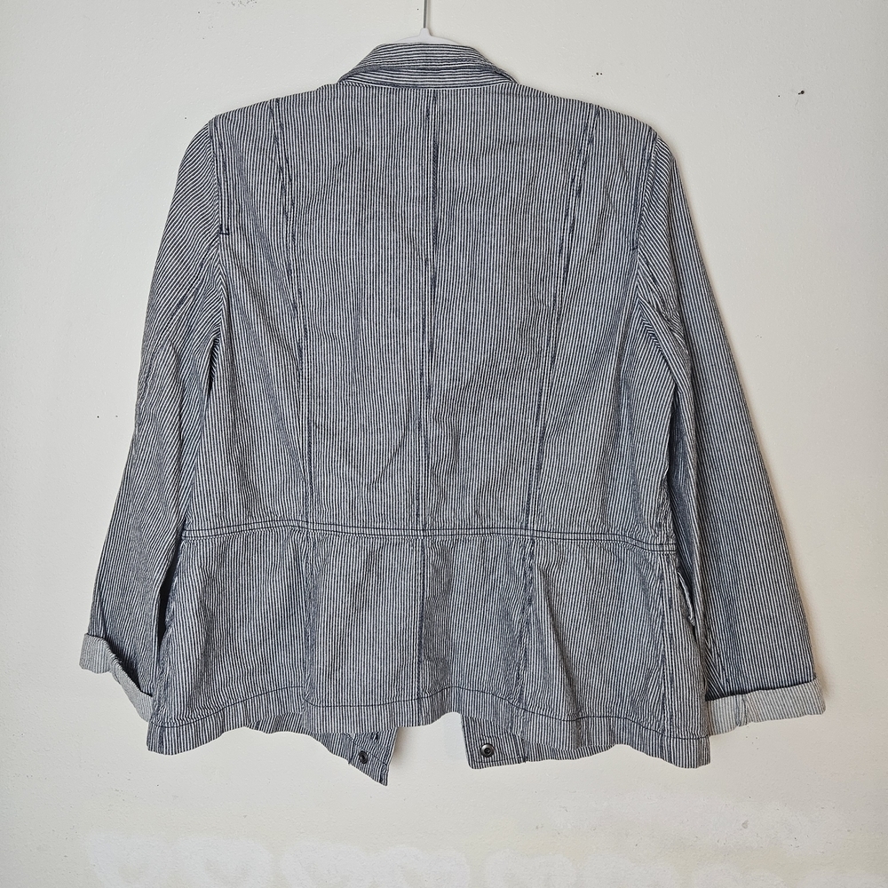 Talbots Blue Railroad Striped Full Zip Cotton Jacket With Snap Pockets Size 12 - Picture 3 of 9